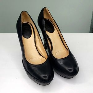 Frye Anna pump black leather platform heels
